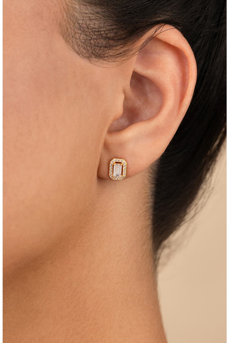 Emerald Cut Cubic Zirconia Stud Earrings, Alternate, color, GOLD