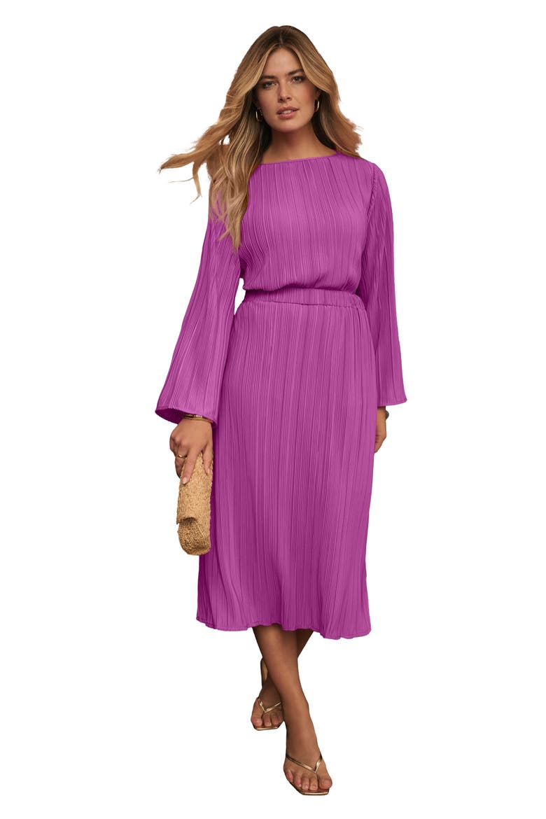 Plisse Midi Skirt, Main, color, DEEP ORCHID