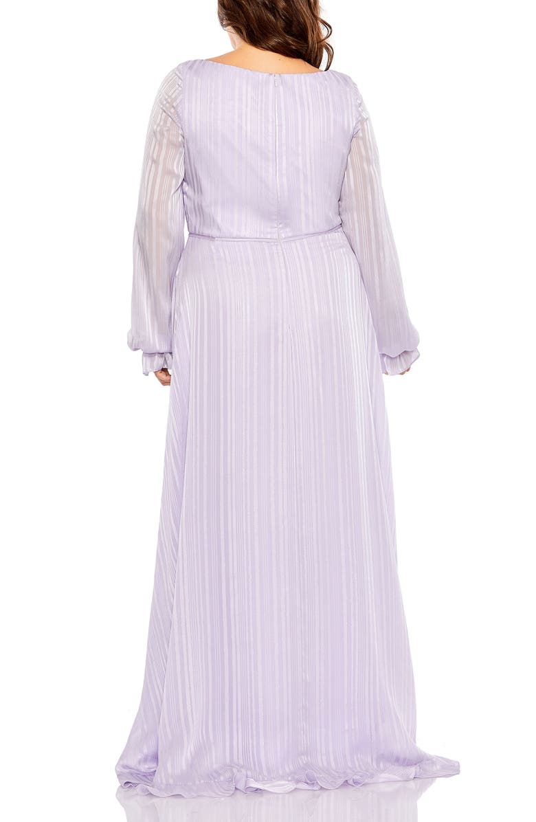 Mac Duggal High-Low Ruffle Hem Dress with V-Neck & Semi-Sheer Long Sleeves, Alternate, color, Lilac