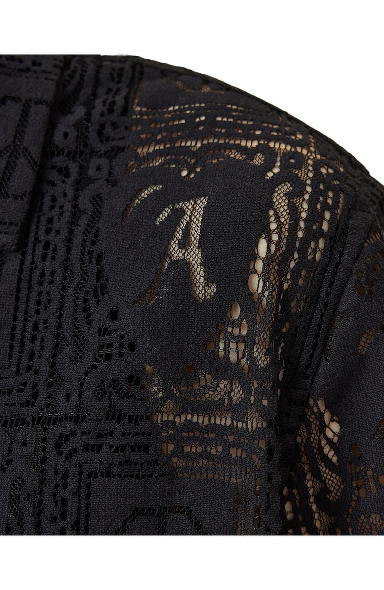 AllSaints Netley Lace Short Sleeve Button-Up Shirt, Alternate, color, Black