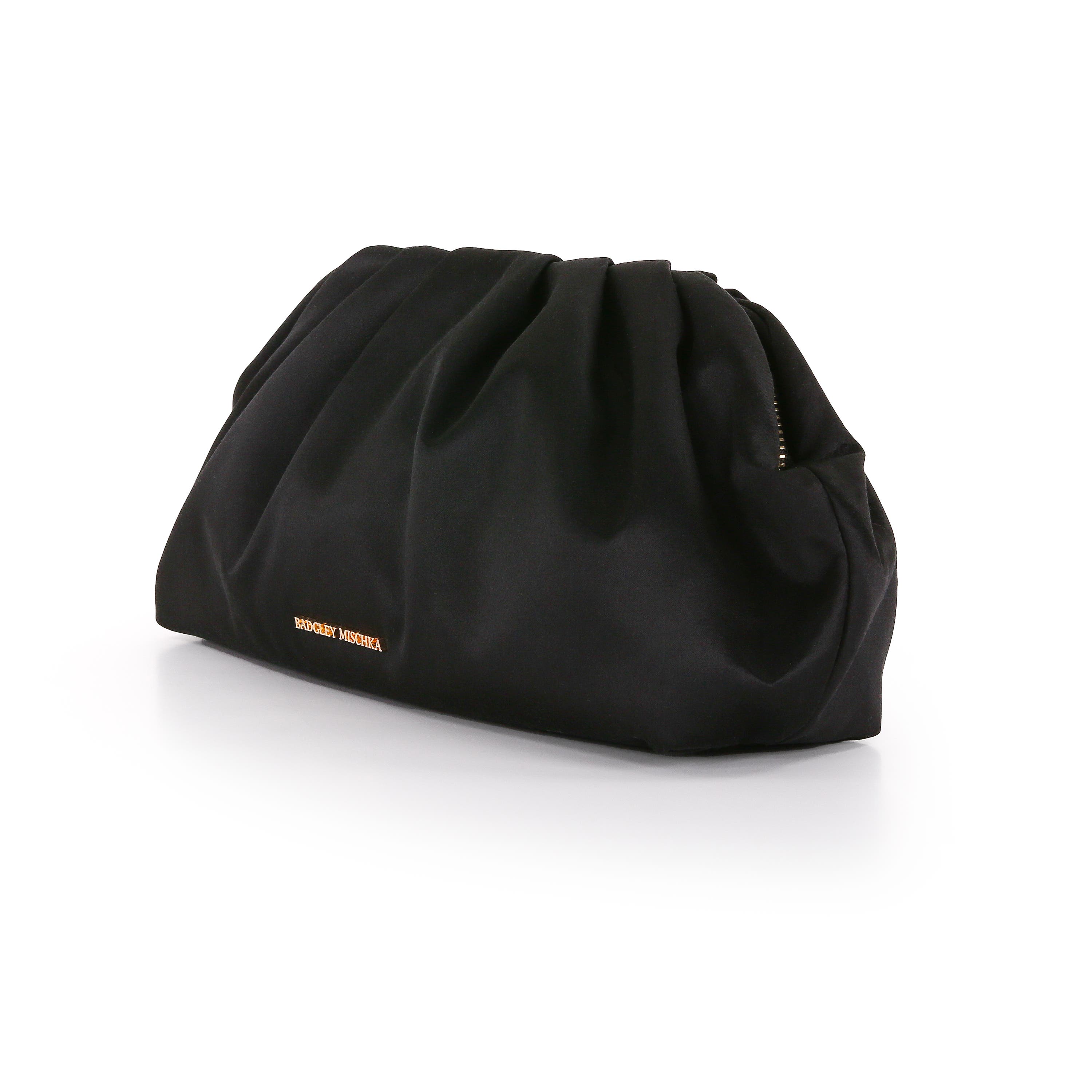 Audrey Silk Satin Zipper Top Pouch Clutch, Alternate, color, Black
