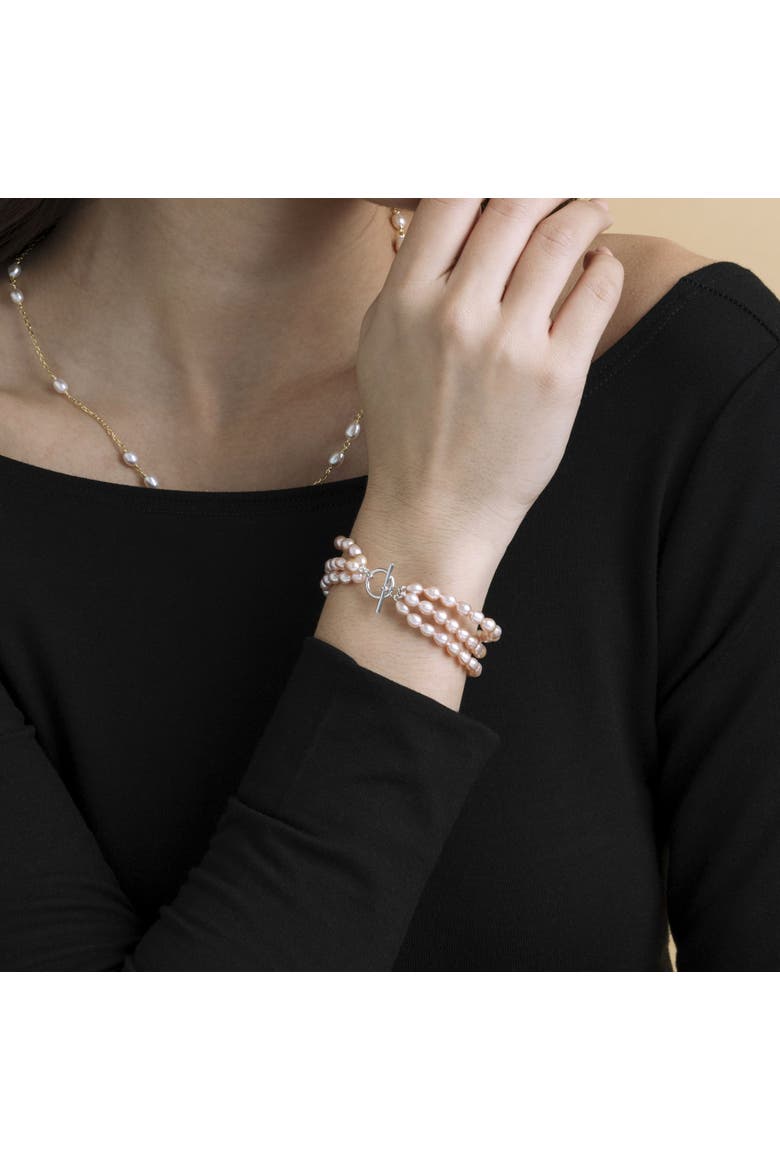 4-5mm Oval Pink Freshwater Pearl Triple Pearl Bracelet, Alternate, color, Pink Pearls