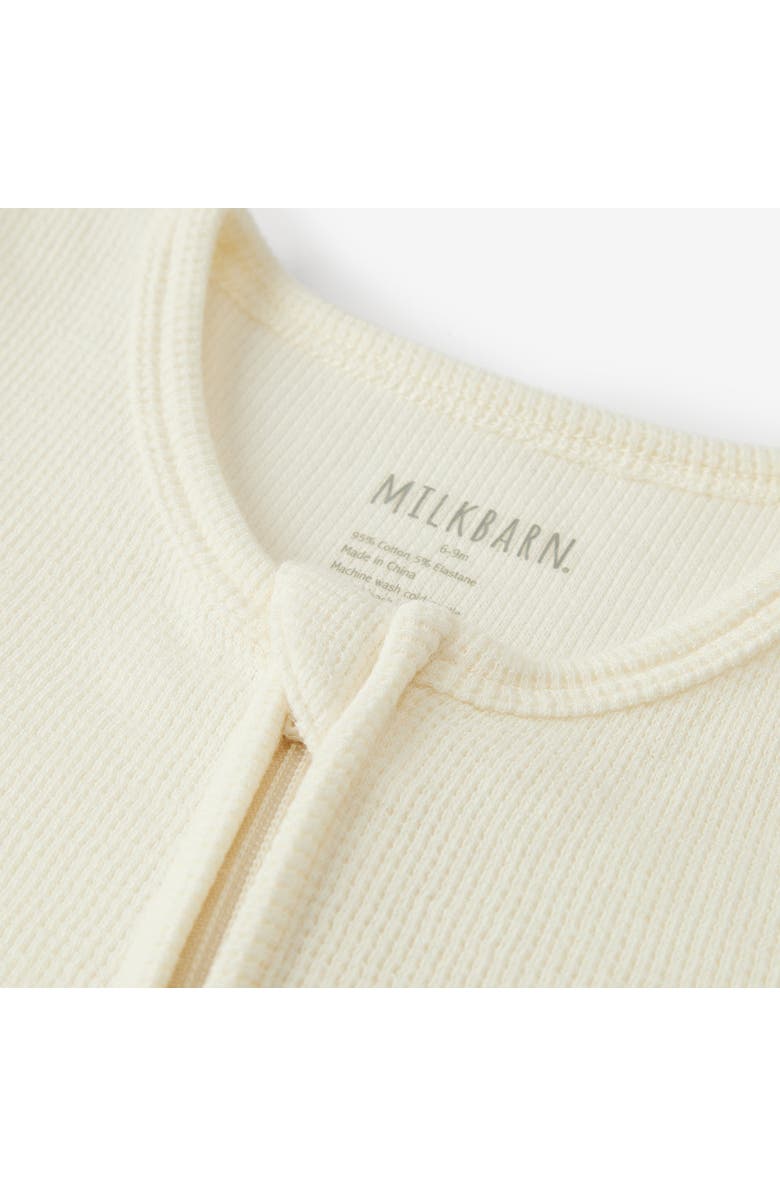 Milkbarn Waffle Zipper Footed Romper, Alternate, color, Cream