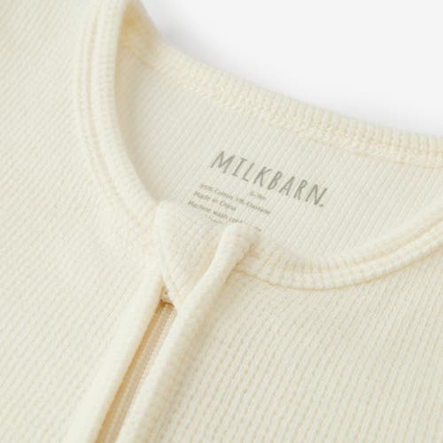 Milkbarn Waffle Zipper Footed Romper In White