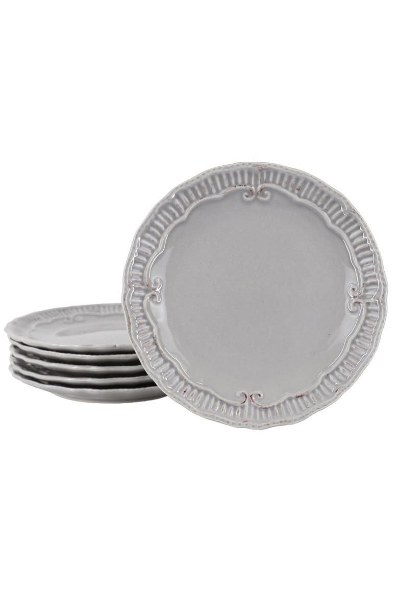 Capri 6 piece 9in Stoneware Embossed Dessert Plate Set, Main, color, Grey