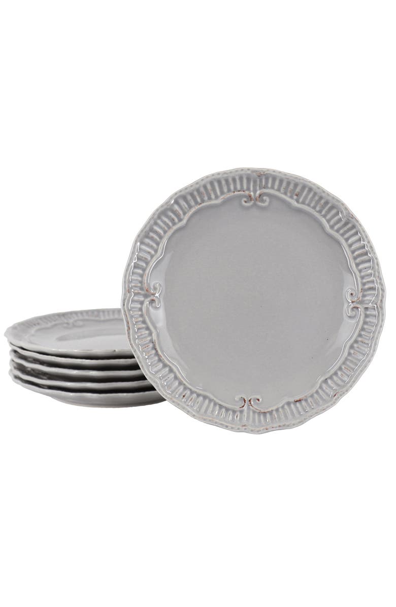Modern Southern Home Capri 6 piece 9in Stoneware Embossed Dessert Plate Set, Main, color, Grey