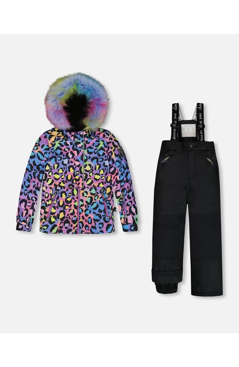 Deux par Deux Girl's Two Piece Snowsuit Printed Rainbow Leopard And Black, Main, color, 