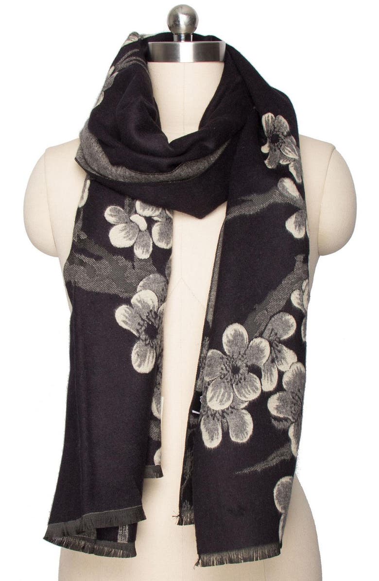 SAACHI Floral Reversible Scarf, Alternate, color, Black