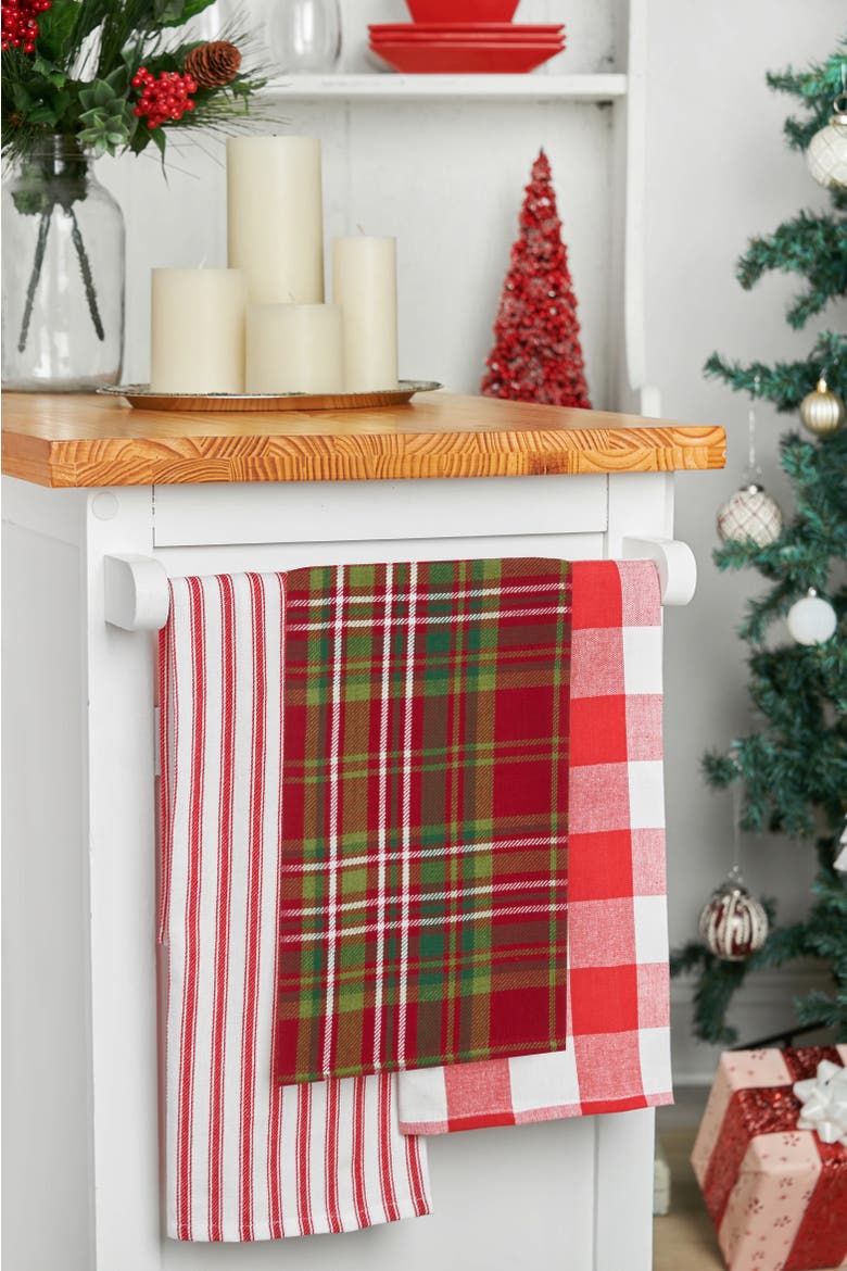 27' X 18" Jonah Plaid Woven Cotton Kitchen Dish Towel Red White and Green Plaid, Alternate, color, Red