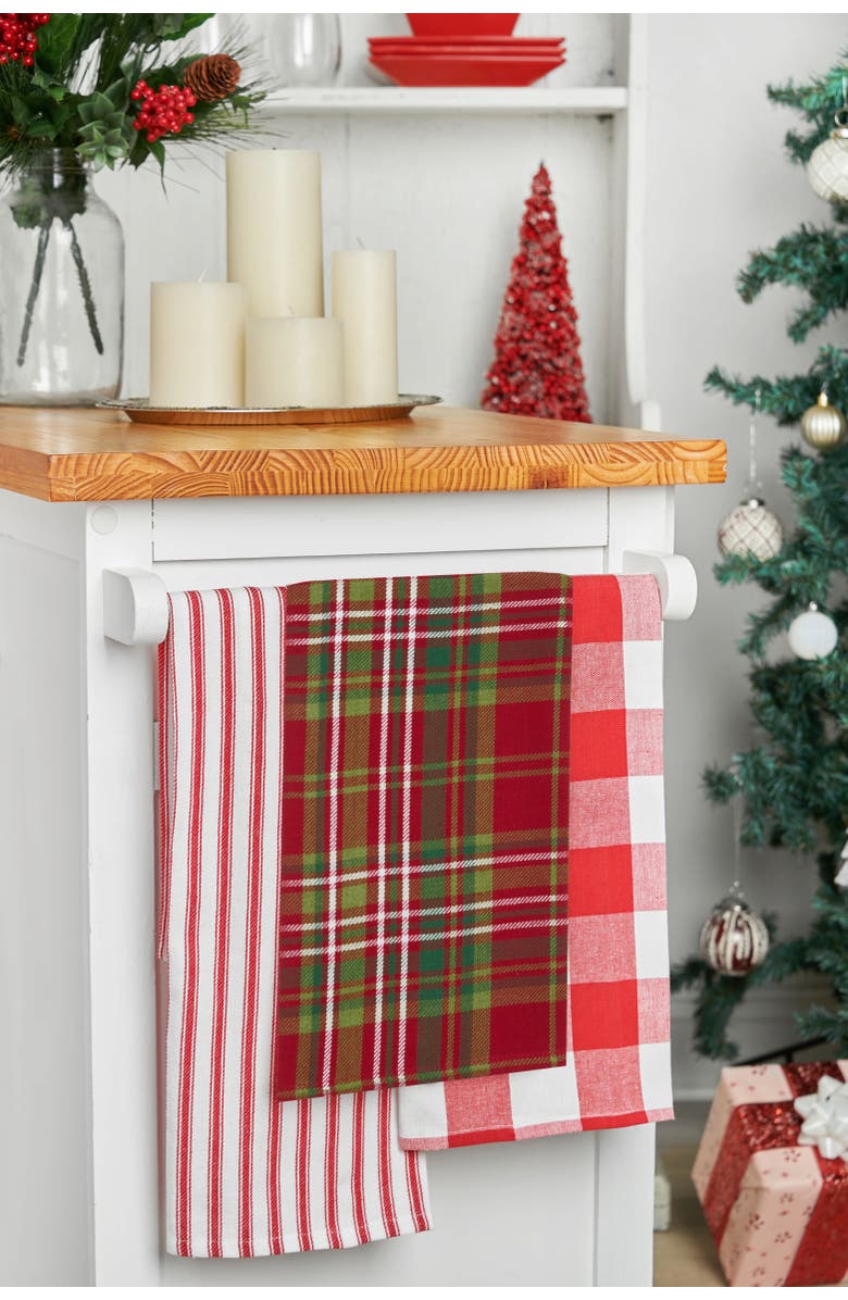 C&F Home 27' X 18" Jonah Plaid Woven Cotton Kitchen Dish Towel Red White and Green Plaid, Alternate, color, Red