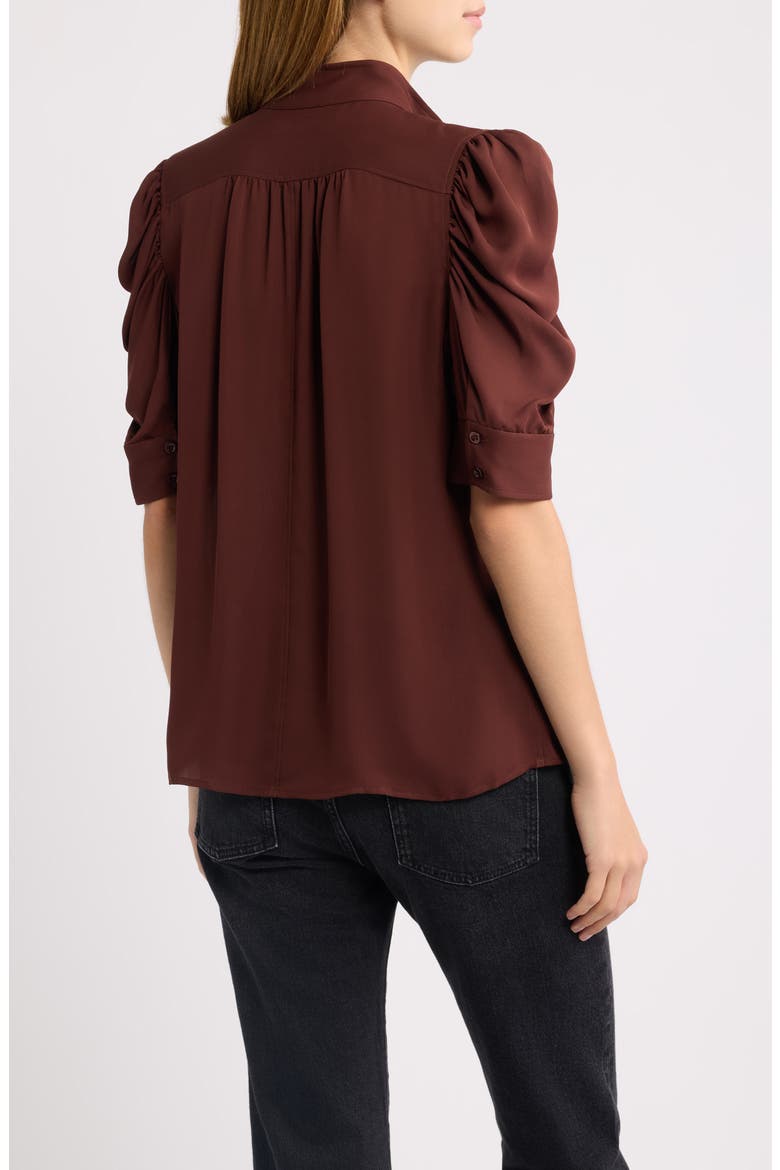 The Gillian Ruched Sleeve Silk Top, Alternate, color, CURRANT