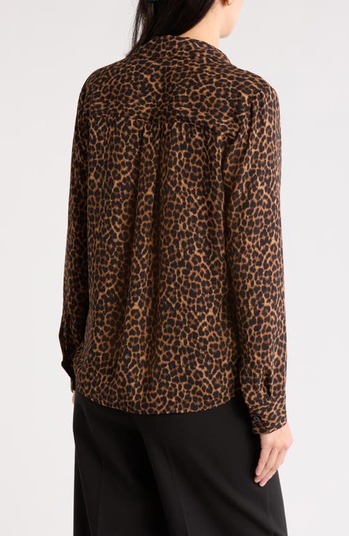 Nordstrom Rack Print Long Sleeve Crepe Button-up Shirt In Brown- Black Leopard