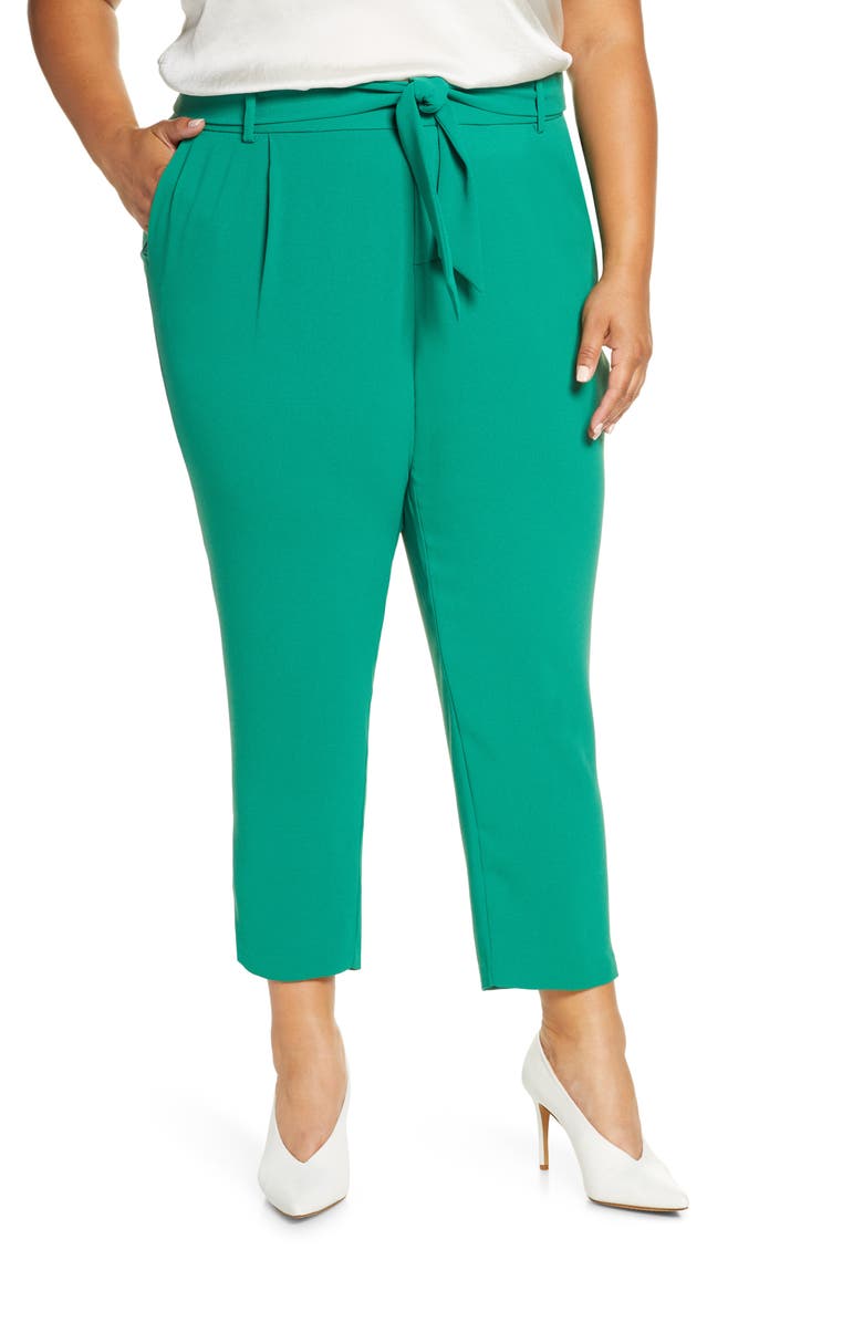 ELOQUII Tie Waist Slim Fit Trousers, Main, color,