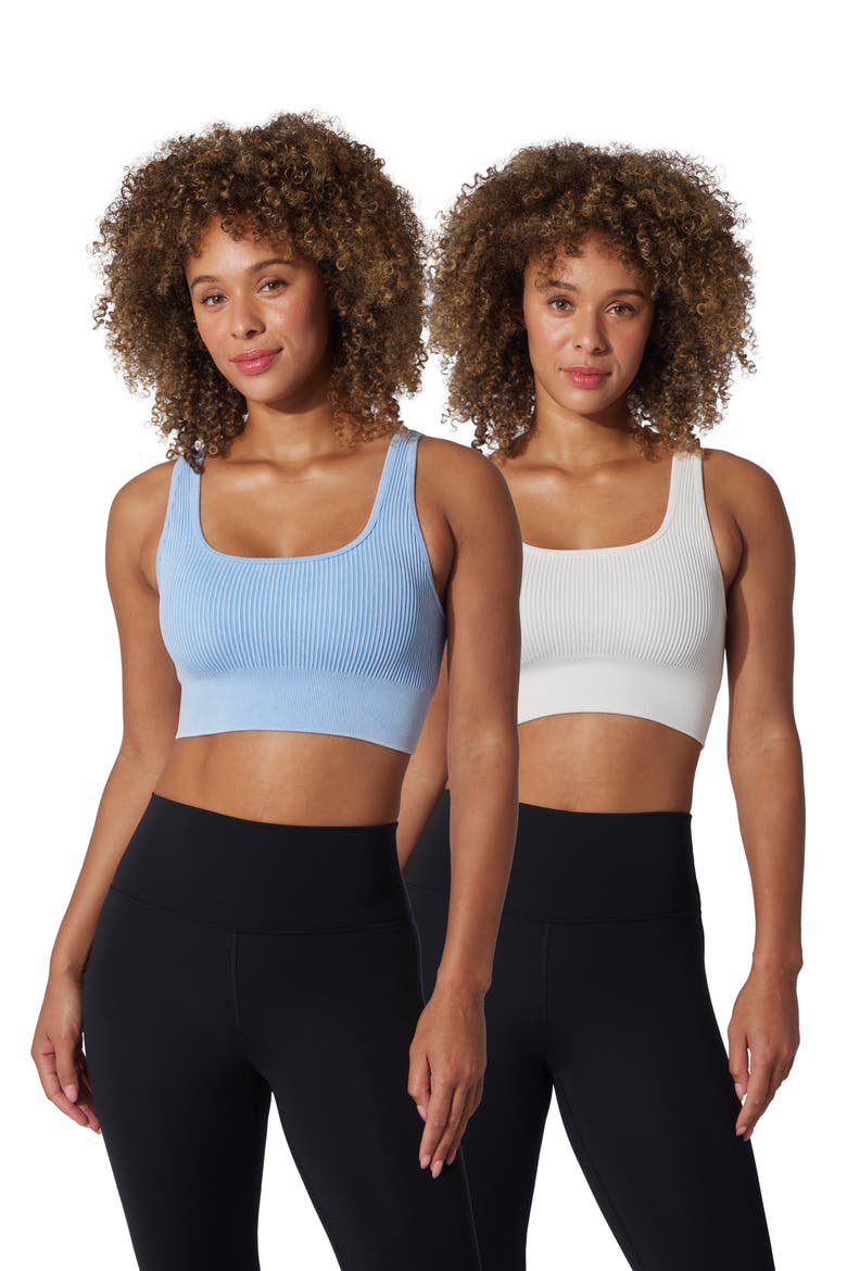 Assorted 2-Pack Veyra Rib Seamless Sports Bras, Main, color, DELLA ROBBIA BLUE/ WHITE DOVE