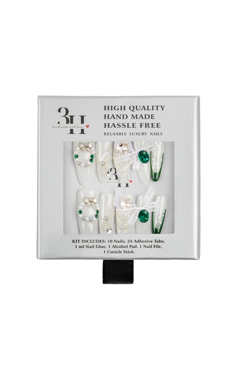 3H Nails Emerald Noir Luxury Handmade Press On Nails, Main, color, White/Green