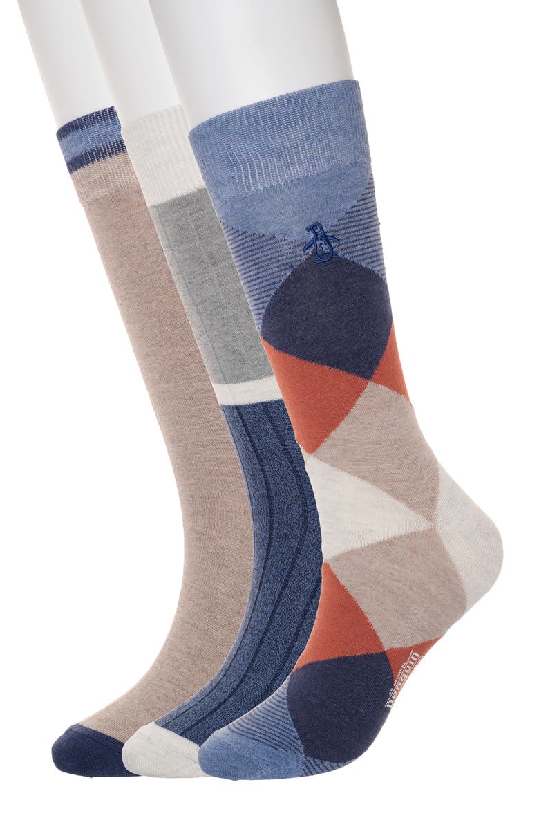 Original Penguin Parsons Rib Assorted 3-Pack Crew Socks, Main, color, Navy