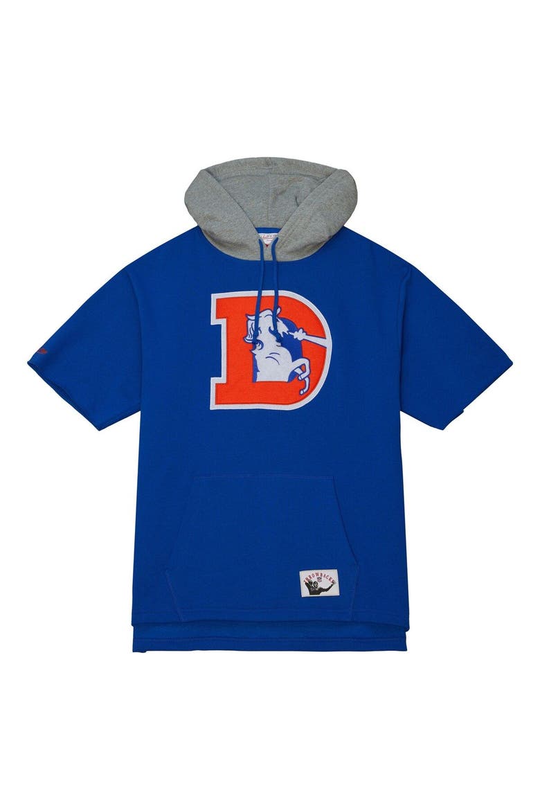 Men's Mitchell & Ness Royal Denver Broncos Postgame Short Sleeve Hoodie, Alternate, color, Royal