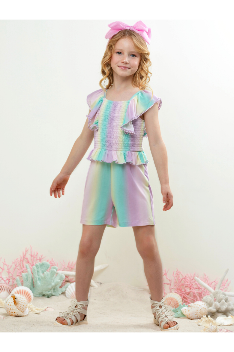 Mermaid Breeze Ombre Ruffle Romper, Alternate, color, Blue-Green