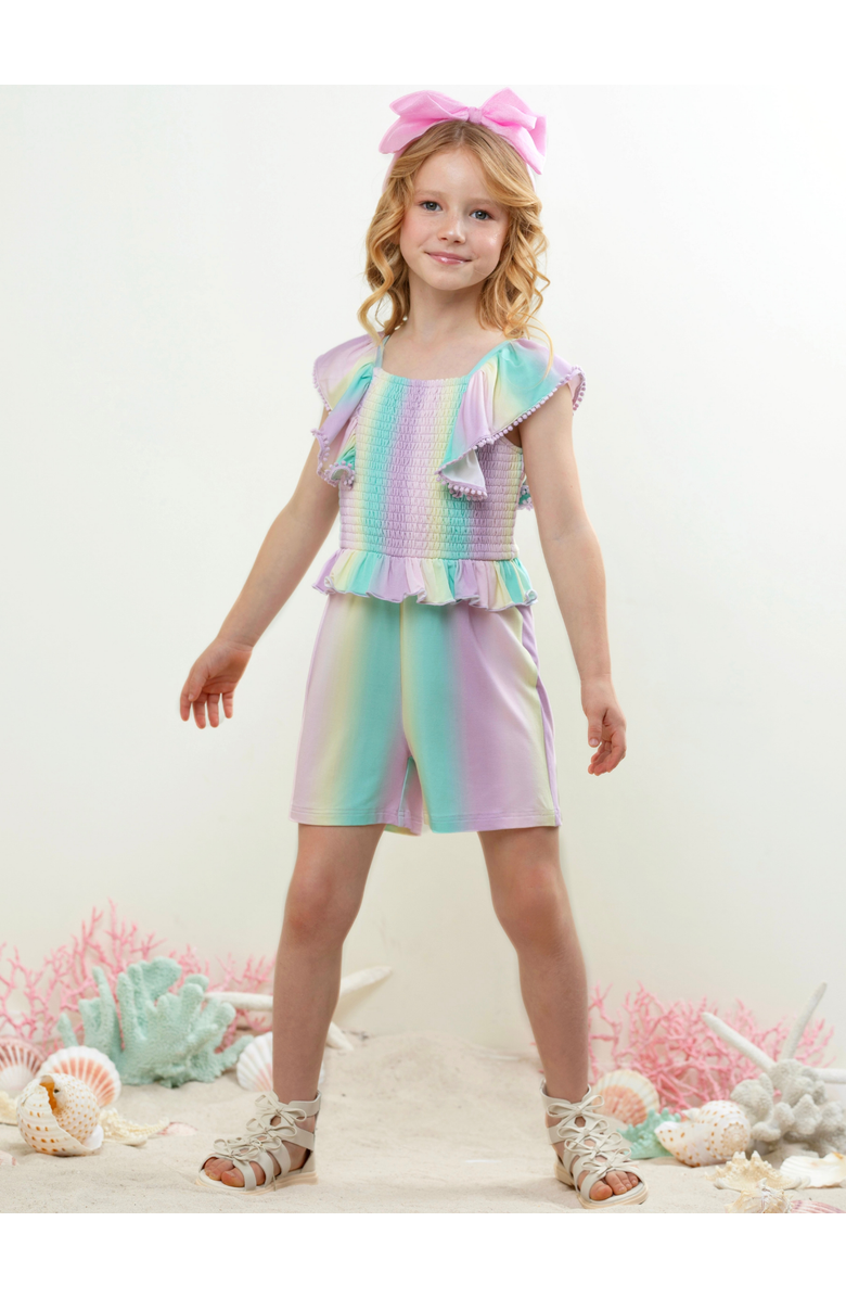 Mia Belle Girls Mermaid Breeze Ombre Ruffle Romper, Alternate, color, Blue-Green
