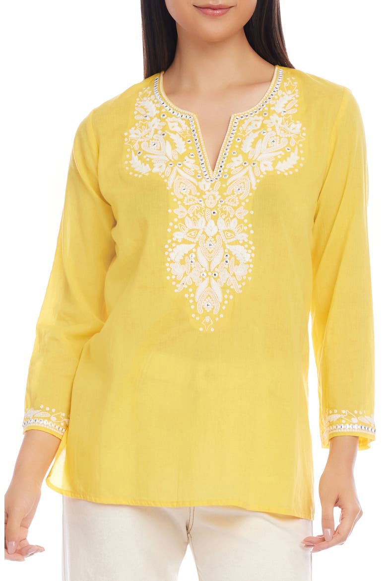 Embroidered Cotton Tunic Top, Main, color, YELLOW