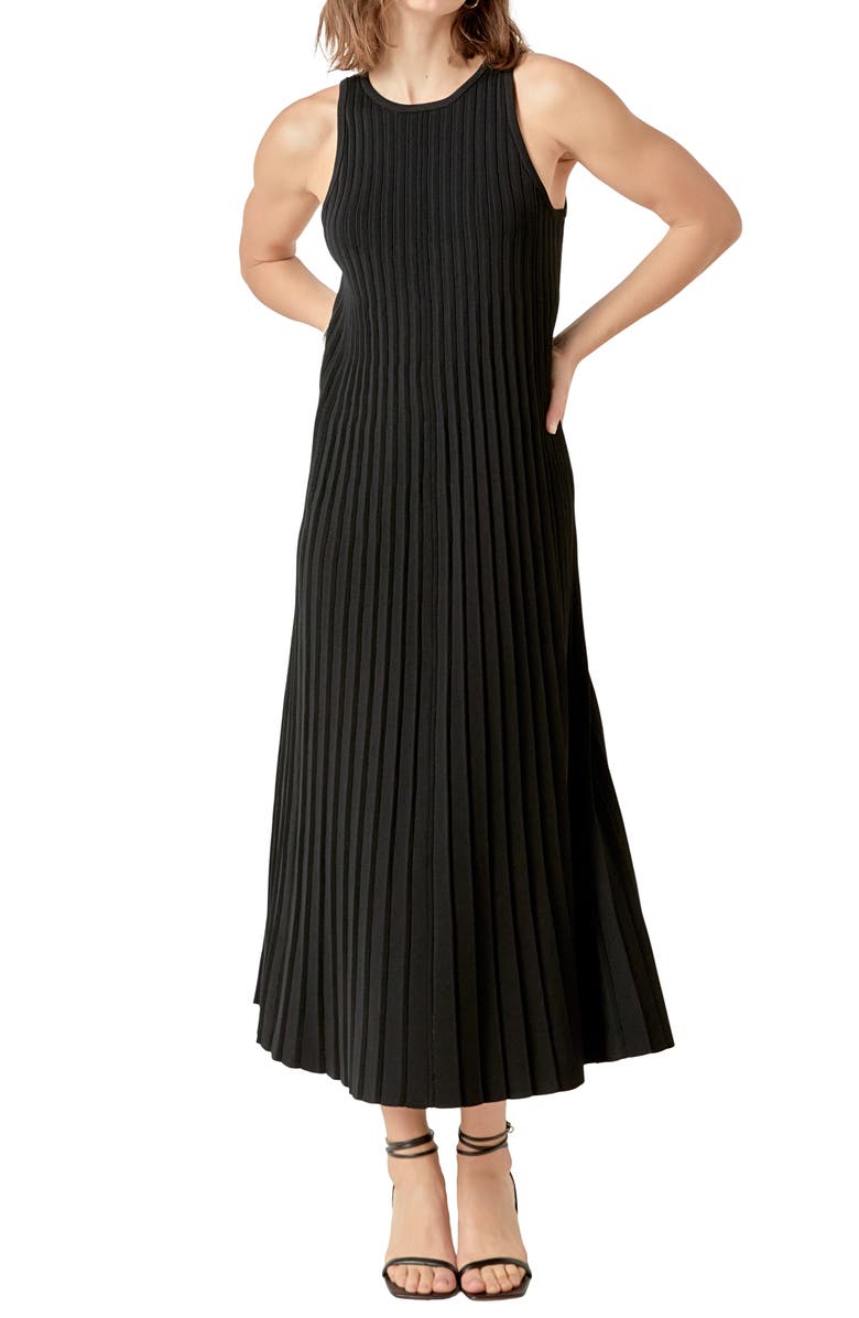 English Factory Pleated Knit Sleeveless Maxi Dress, Alternate, color, Black