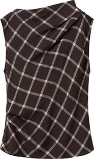 MANGO Check Cap Sleeve Top