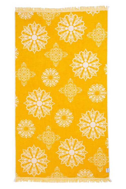 Infusezen Geometric Floral Organic Cotton Full Terry Turkish Towel In Yellow