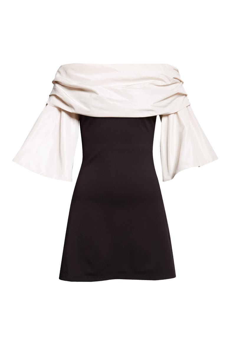 Harper Mixed Media Off the Shoulder Minidress, Alternate, color, BLACK IVORY