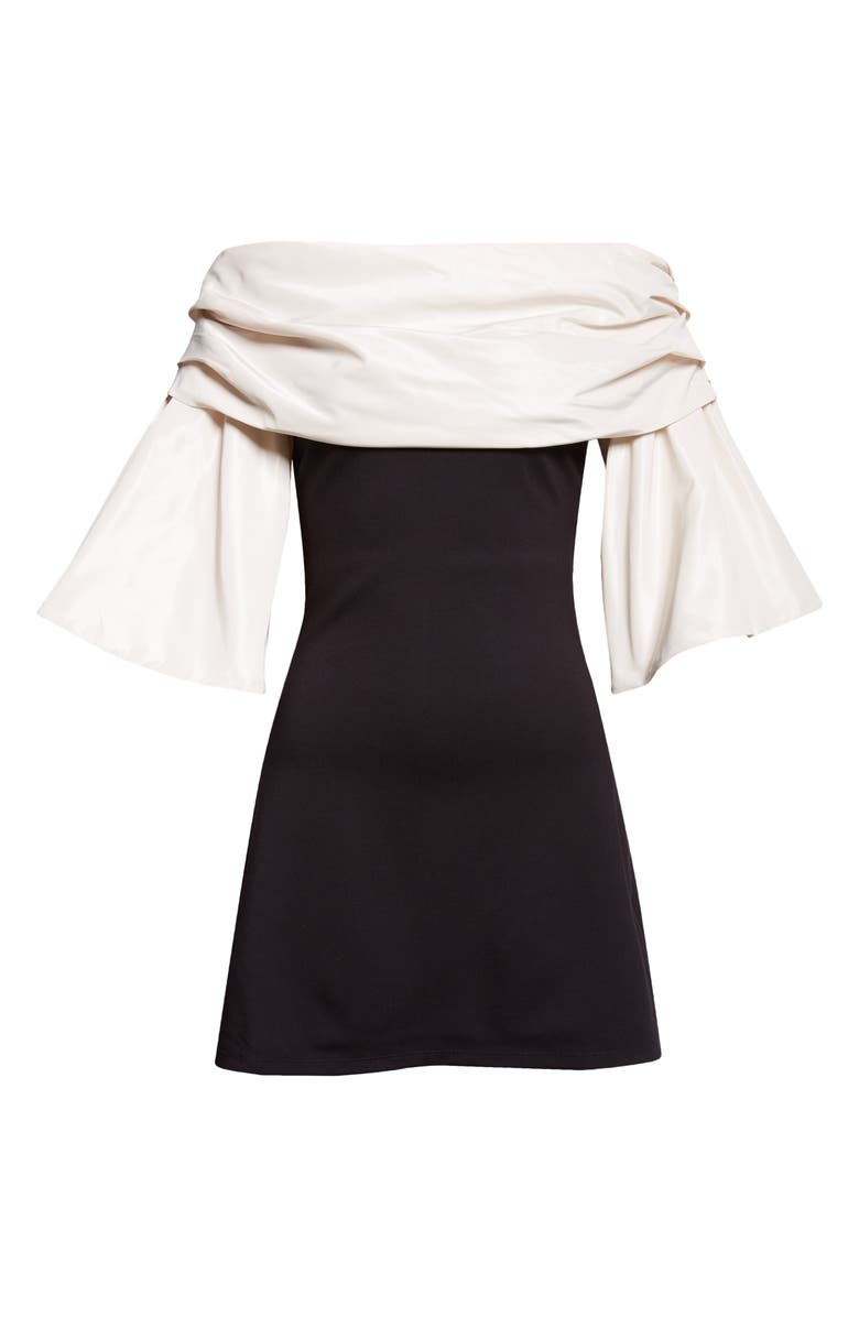 STAUD Harper Mixed Media Off the Shoulder Minidress, Alternate, color, Black Ivory