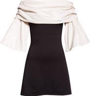 STAUD Harper Mixed Media Off the Shoulder Minidress