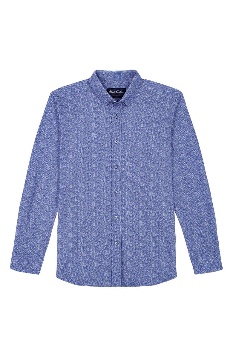 Robert Graham Boden Tailored Fit Check Cotton Knit Button-Up Shirt, Alternate, color, Blue