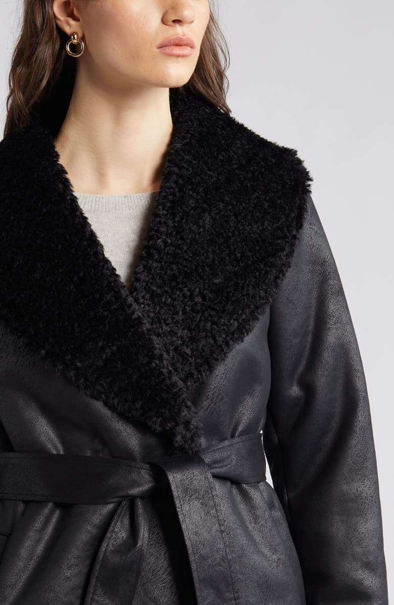 Via Spiga Belted Faux Shearling Coat, Alternate, color, 