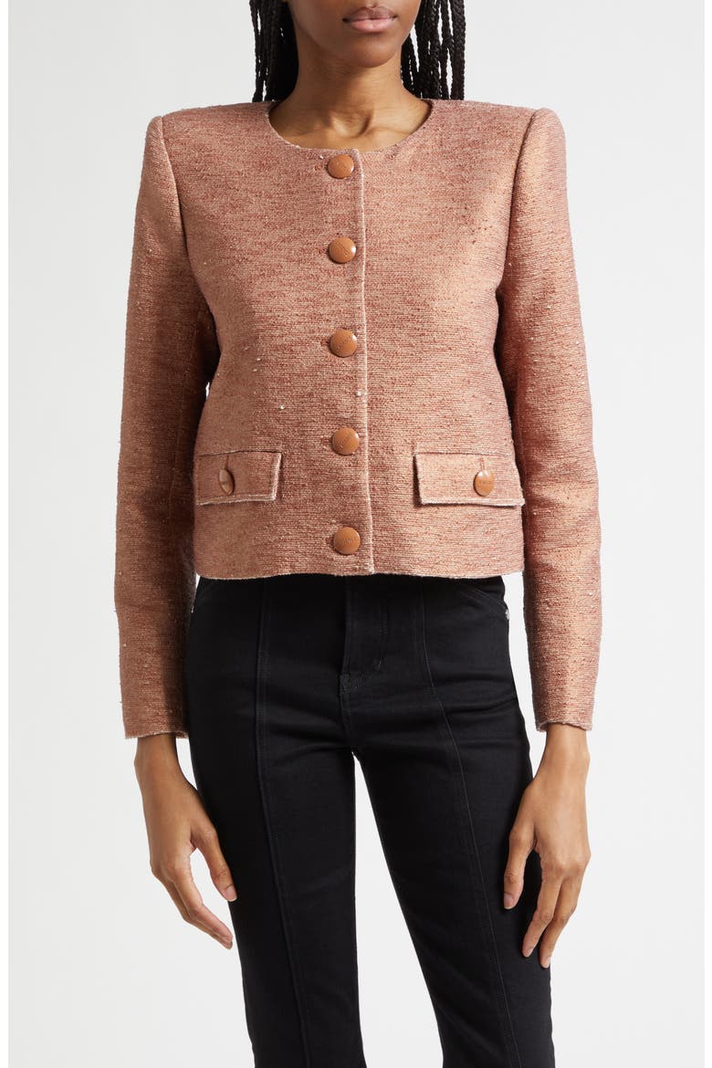 Zell Collarless Cotton Blend Tweed Jacket, Main, color, LIGHT AUBURN