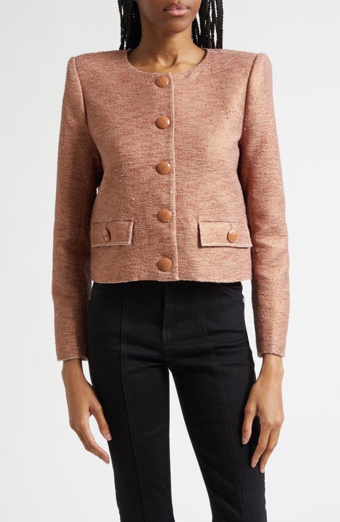 Zell Collarless Cotton Blend Tweed Jacket