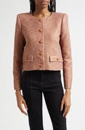 L'AGENCE Zell Collarless Cotton Blend Tweed Jacket