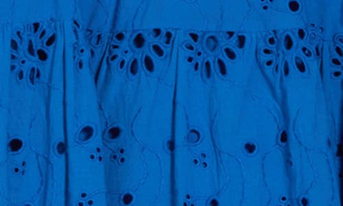 Maisie Long Sleeve Eyelet Button-up Minidress In Cobalt