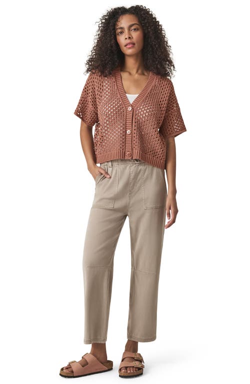 Splendid Nova Short Sleeve Cotton Pointelle Cardigan In Brown