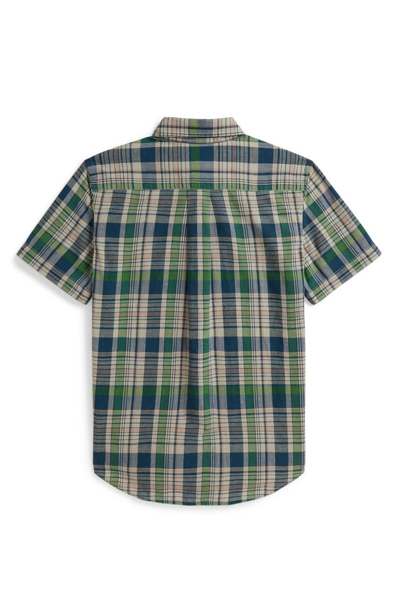 Polo Ralph Lauren Kids' Madras Plaid Short Sleeve Cotton Button-Down Shirt, Alternate, color, White Navy Multi