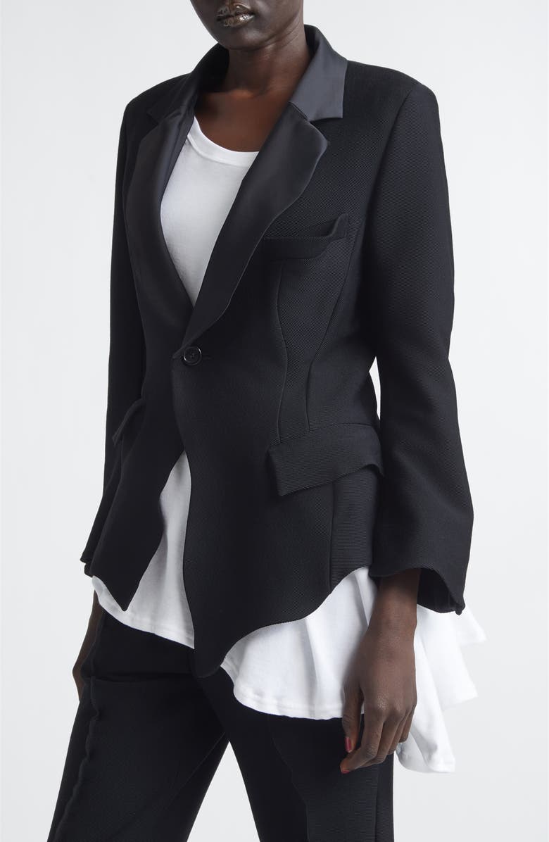 Undercover Wavy Sateen Trim Wool Stretch Twill Jacket, Alternate, color, Black