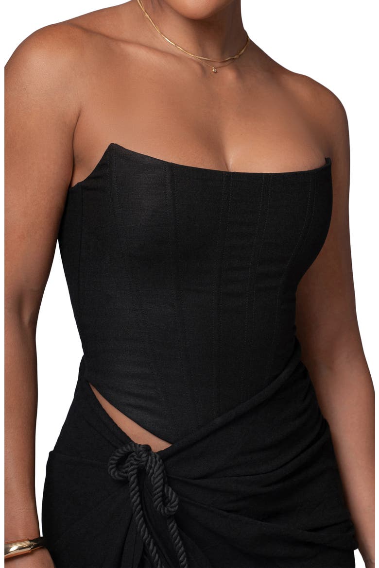 Fenix Strapless Cotton & Linen Corset Top, Alternate, color, BLACK
