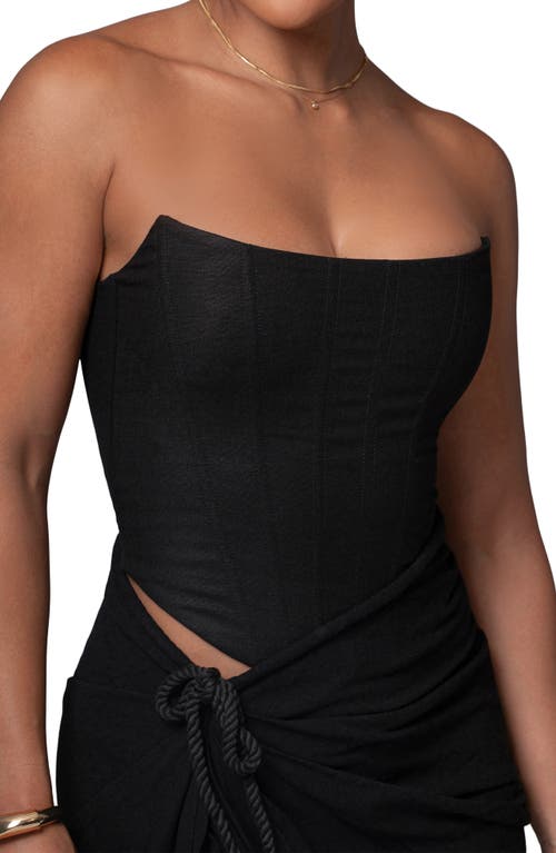 Shop Jluxlabel Fenix Strapless Cotton & Linen Corset Top In Black