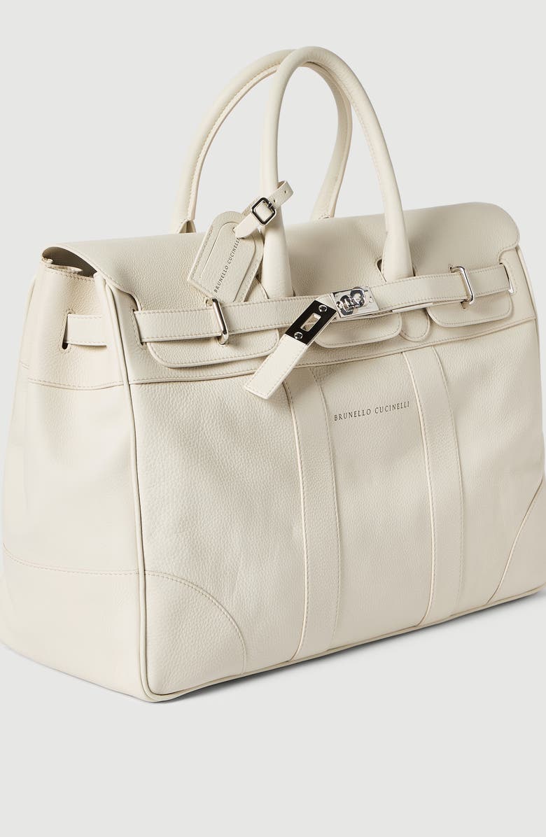 Brunello Cucinelli Grained calfskin country bag, Alternate, color, Ivory