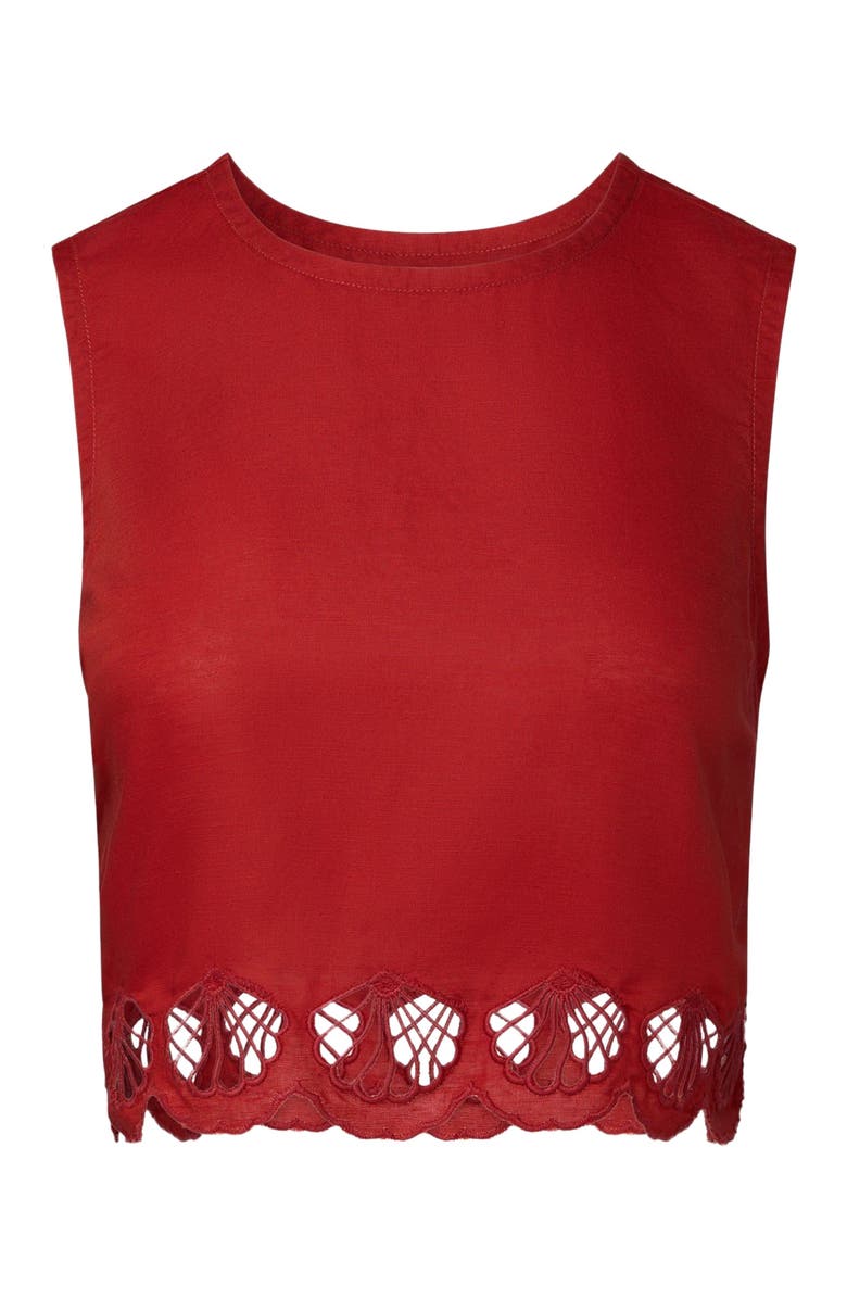 Onia Air Linen Scallop Tank Top, Alternate, color, Dark Red