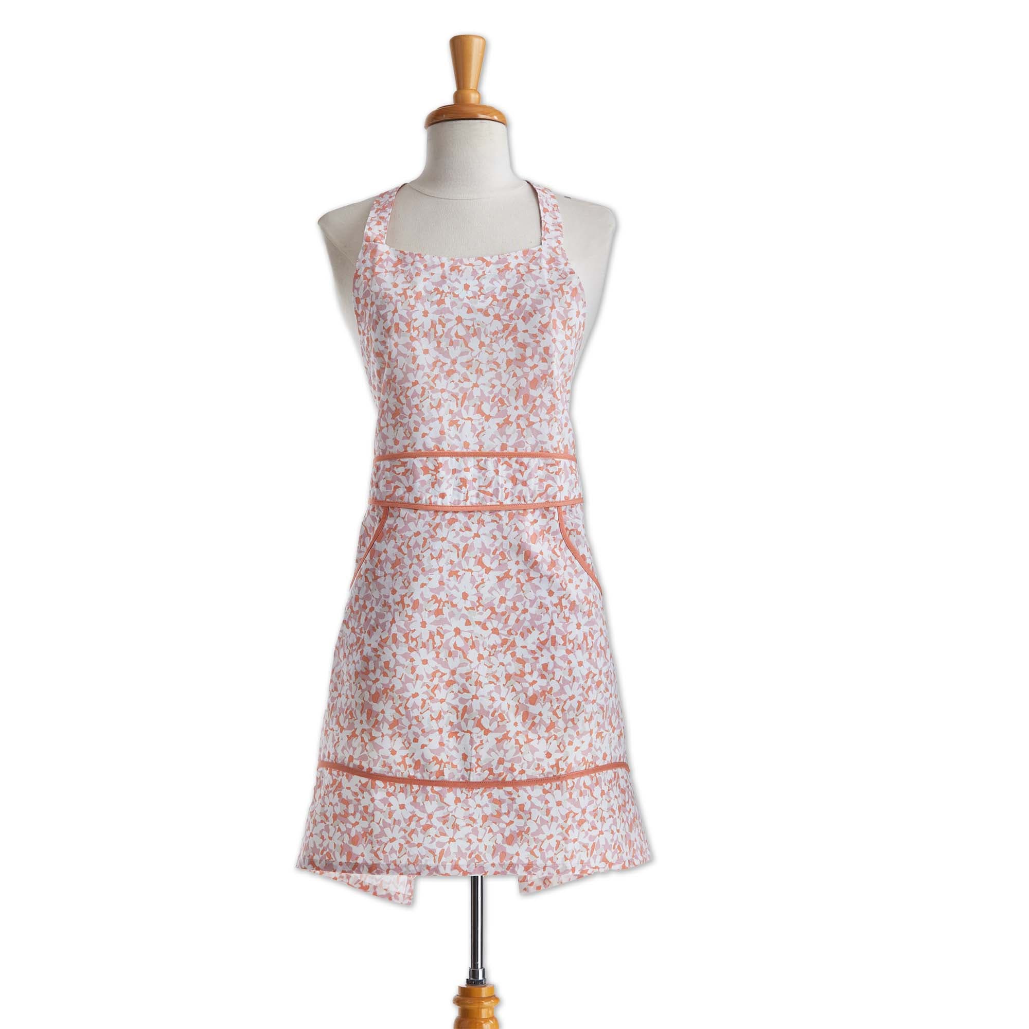 Tag Flower Petals Cotton Baking Apron With Pockets And Ties In Pink