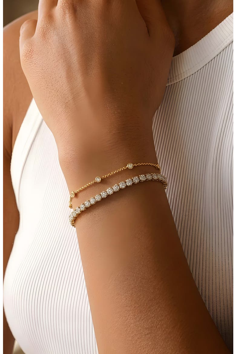 Bezel Set Bracelet and Tennis Bracelet Bundle, Alternate, color, Silver