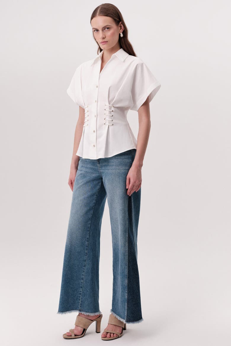 Mollie Shirt Collar Front Tie Fitted Shirt, Alternate, color, Ecru