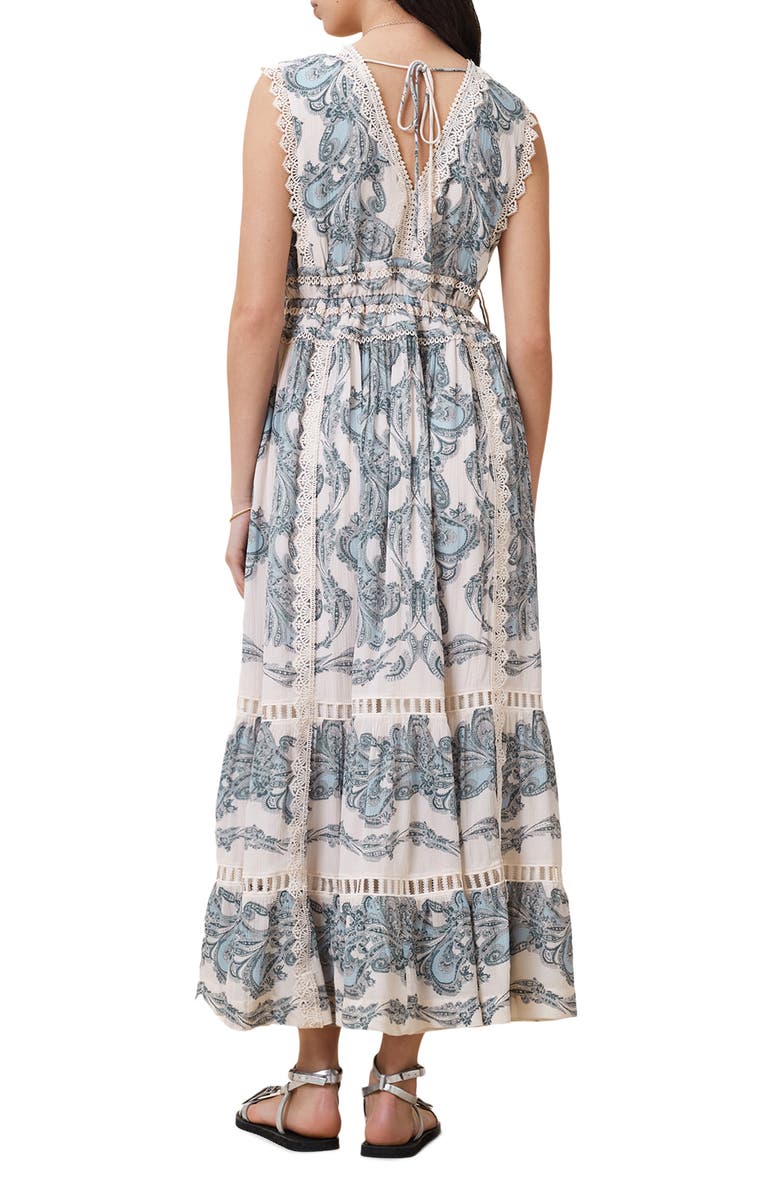 AllSaints Xanthe Print Lace Tiered Maxi Dress, Alternate, color, Lita Soft Blue