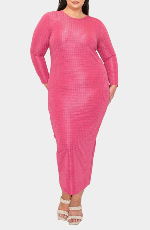 Kylo Textured Long Sleeve Midi Dress (Plus)