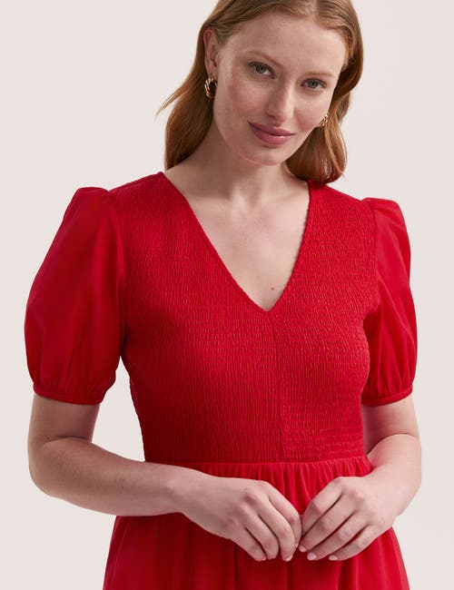 Finery London Jamilla Short Sleeve Cotton Midi Dress In Red