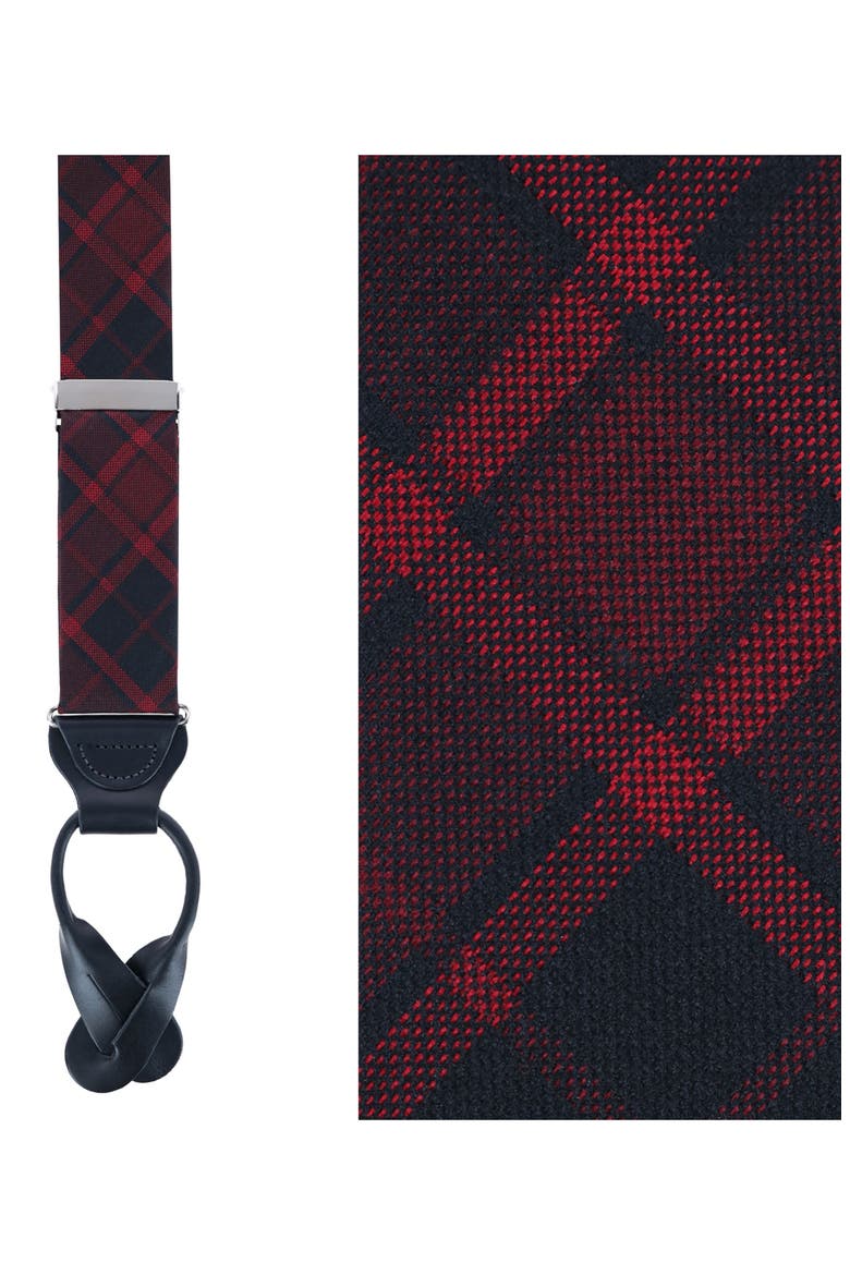 Kincade Red & Blackwatch Plaid Silk Suspenders, Alternate, color, RED PLAID
